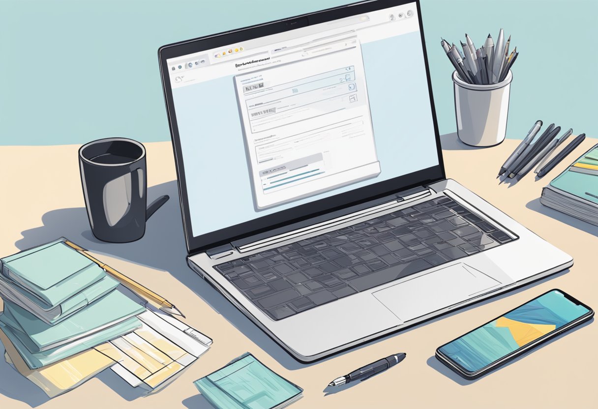 A laptop with OnlyFans website open, showing a rating system for "dick ratings". A pen and paper next to it for note-taking