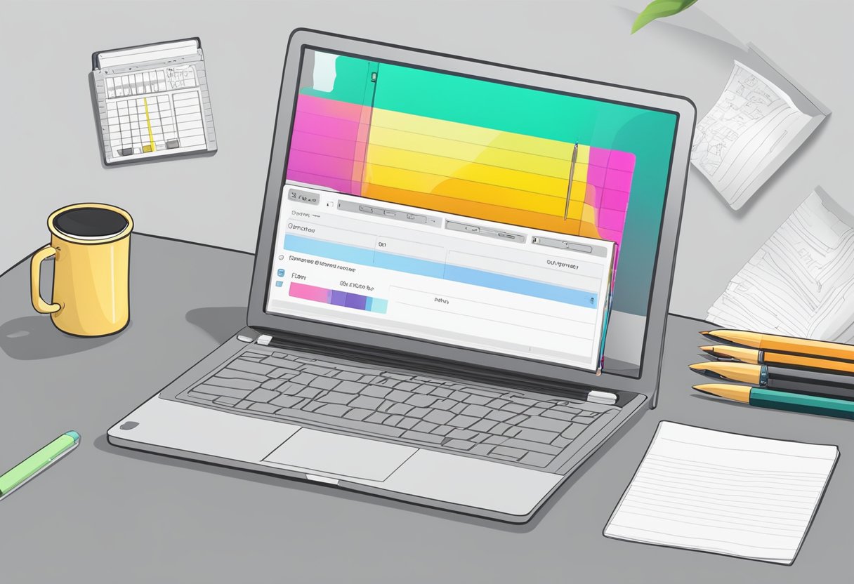 A laptop open to an OnlyFans profile page with "Dick Ratings" highlighted. A ruler, pen, and paper nearby for recording measurements